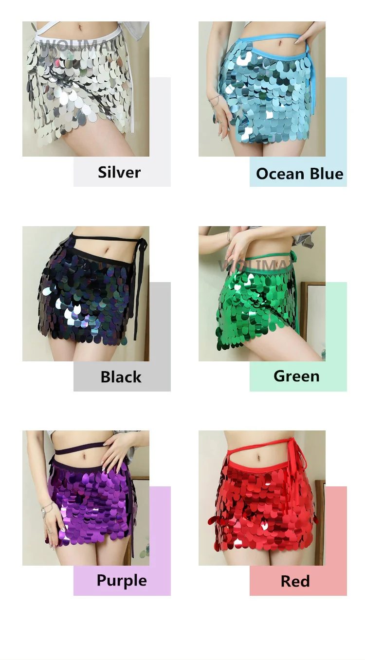 Hip Scarf Belly Dance Belt Sequins Waist Chain for Bellydance Accessories Practice Wear Shinning Women Short Wrap Skirt Oriental