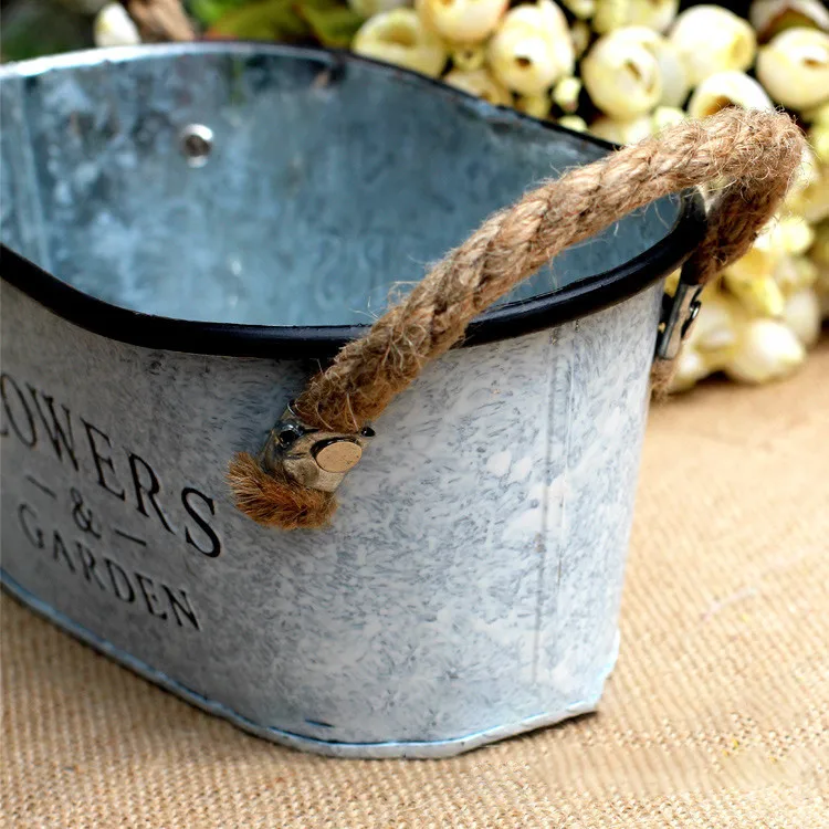 

Vintage Iron Flower Pot With Hemp Rope Handle Garden Outdoor Indoor Decor 1 * Flower Pot Succulent Planting Bonsai Planting