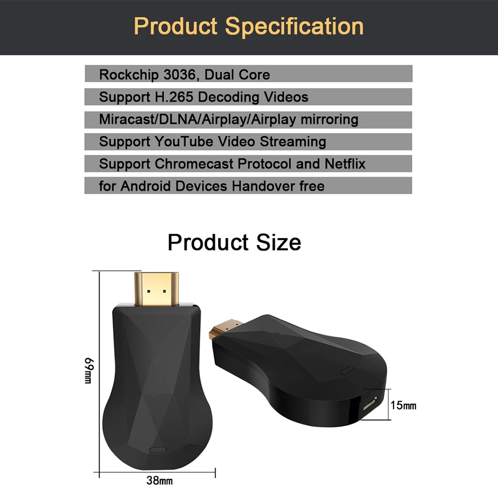 ТВ-палка HDMI WiFi дисплей ключ YouTube Netflix AirPlay Miracast ТВ-Палка для Google Chromecast 2 3 для Android и ios телефона