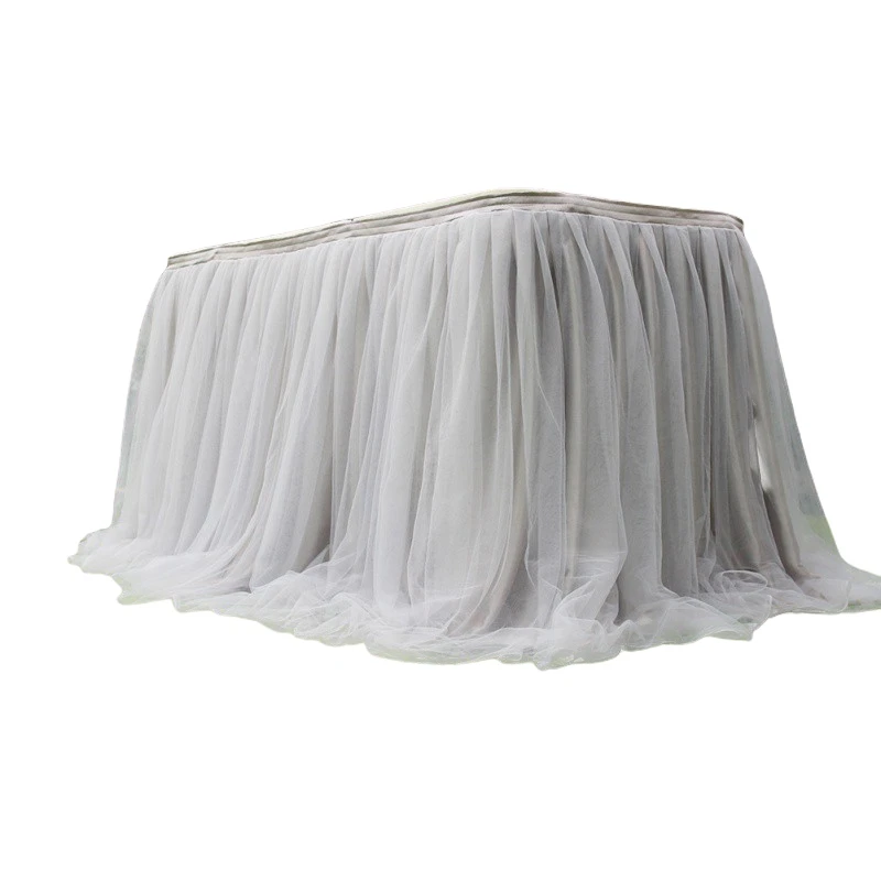 

Table Skirt Wedding Towers Desk White Wedding Birthday Party Tablecloth Dessert Puff Meadow Dress Formation New