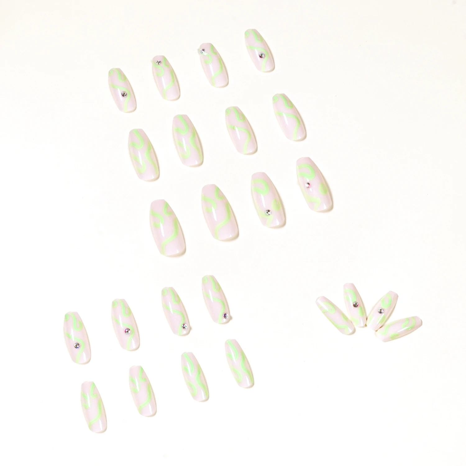 Накладные ногти средней длины 24 шт./компл. простой узор в виде зеленых волн полное