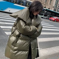 korean 2021 new fashion winter coat jacket women with belt warm parkas puffer outwear my380