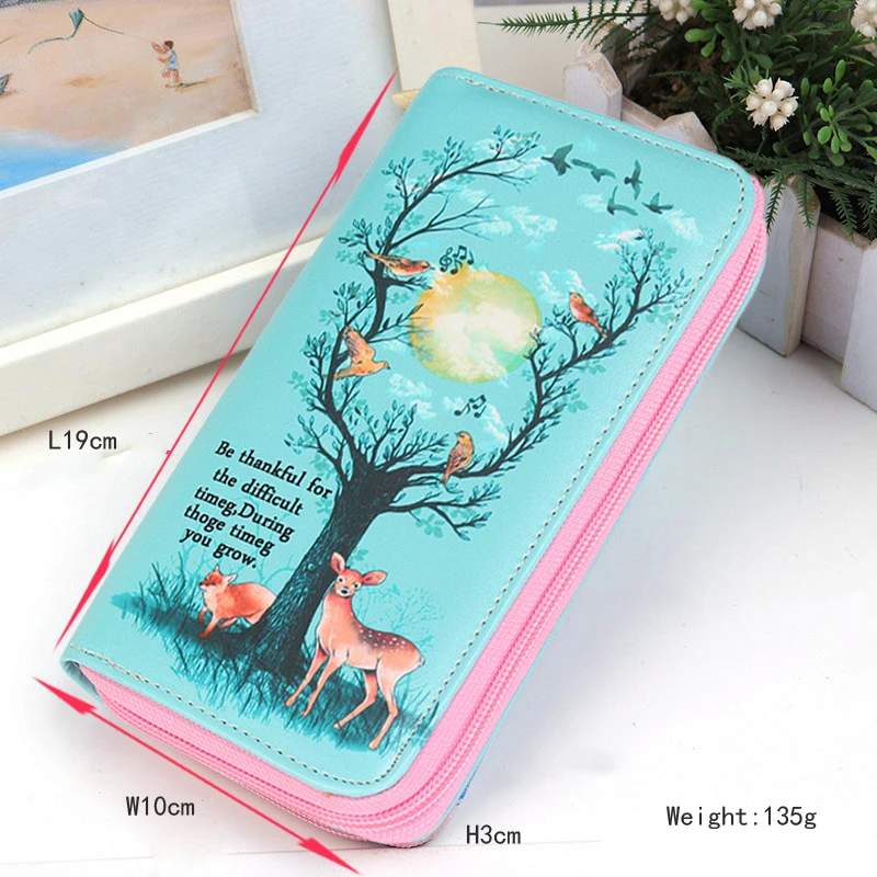 Длинные кошельки с мультяшными животными и цветами для женщин кошелек из