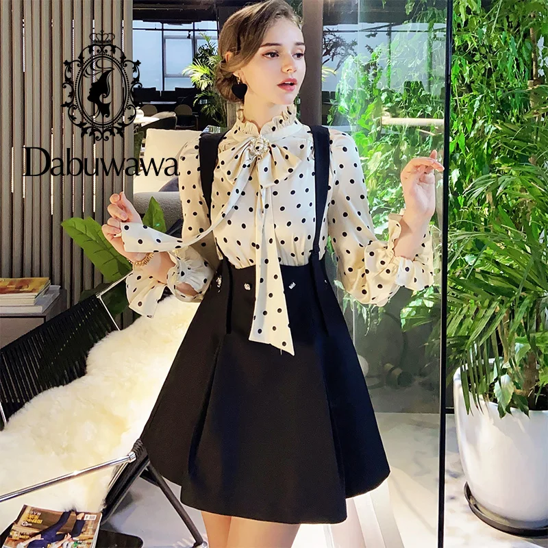 

Dabuwawa Sweet Women's High Waist Strap Mini Skirt Pleated Appliques Overall Flare Suspender Skirt Female DO1CRS002