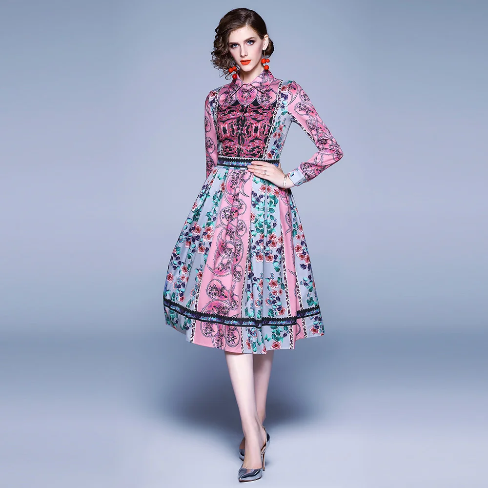 Женское длинное платье трапециевидной формы с винтажным принтом Новое