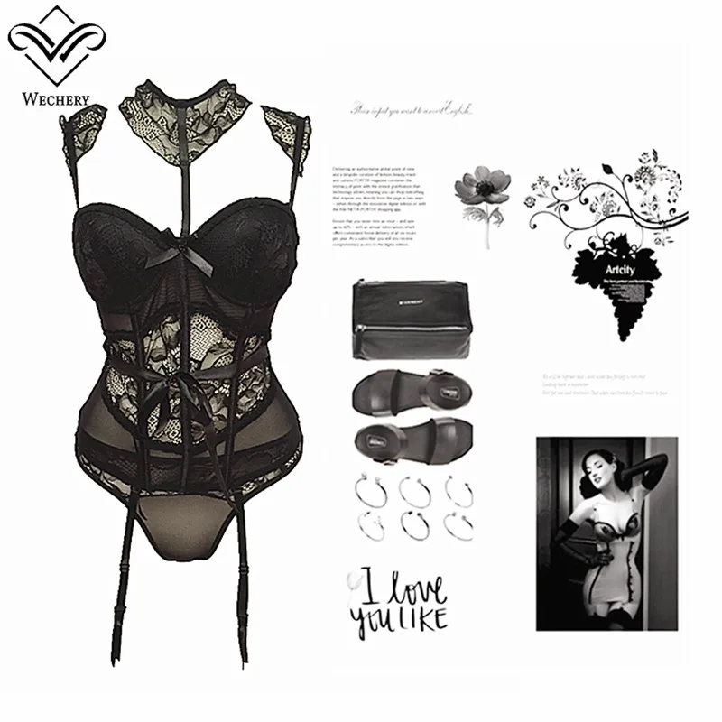 Женский красный корсет Wechery сексуальный кружевной сетчатый топы пуш-ап Черные
