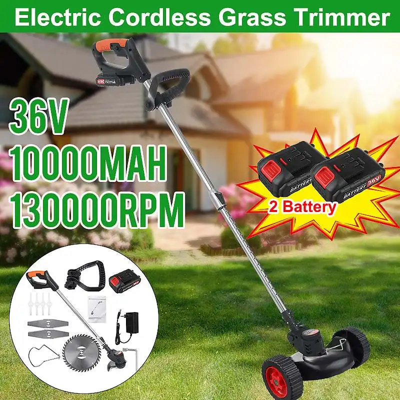 

1880W Cordless Grass Trimmer 36V Portable Electric Lawn Mower Brush Cutter with Wheels Battery Mowing Machine Garden Power Tool