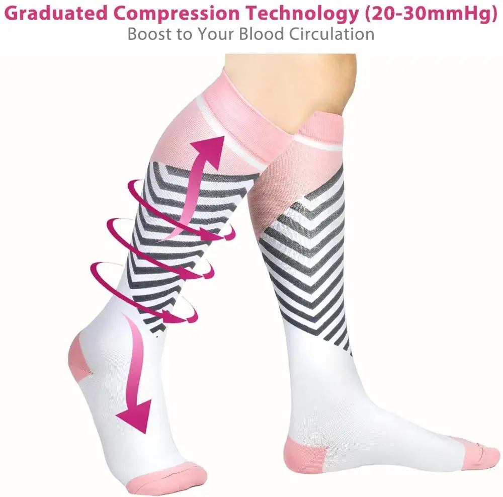 24 Стильные Компрессионные Носки Бег Мужчины Женщины Подходят для Спорта Геометрические Узоры Антиутомление Снятие Боли Коленные Гольфы.