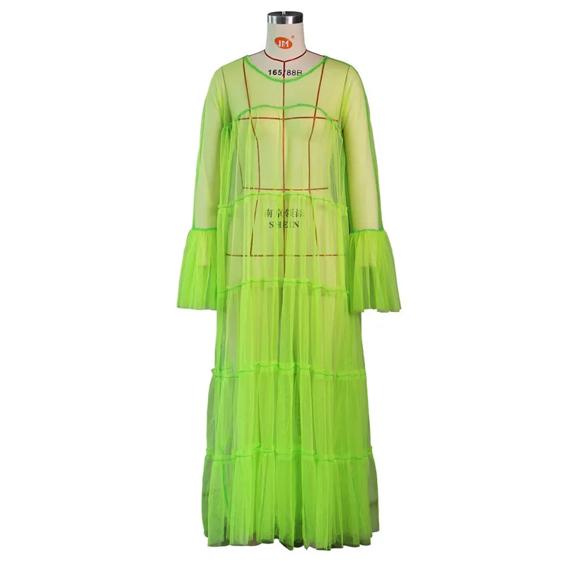 Неоново-Зеленая прозрачная сетчатая туника Пляжная накидка женское Прозрачное