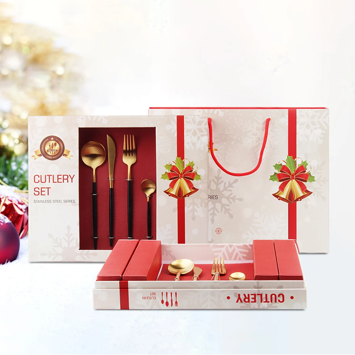 

24Pcs Christmas Cutlery Set Christmas Gifts Stainless Steel Dinnerware Knife Fork Spoon Set Luxury Tableware