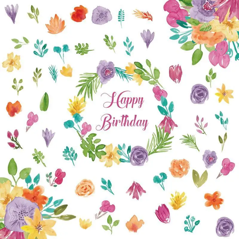 

Happy Birthday Floral Patterns Photo Backgrounds Newborn Baby Shower Kids Pet Toy Portrait Photography Backdrops