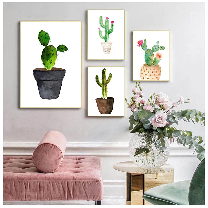 

Watercolor Plants Cactus Flower Poster Prints Minimalist Decoration Art Canvas Painting Wall Picture for Living Room Home Decor
