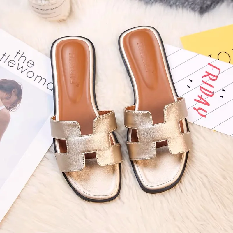 

2021 New Women's Summer Sandals Flat Heel Fashion Sandalias Outerwear Flat Beach Shoes Flip Flops Casual Women Slippers