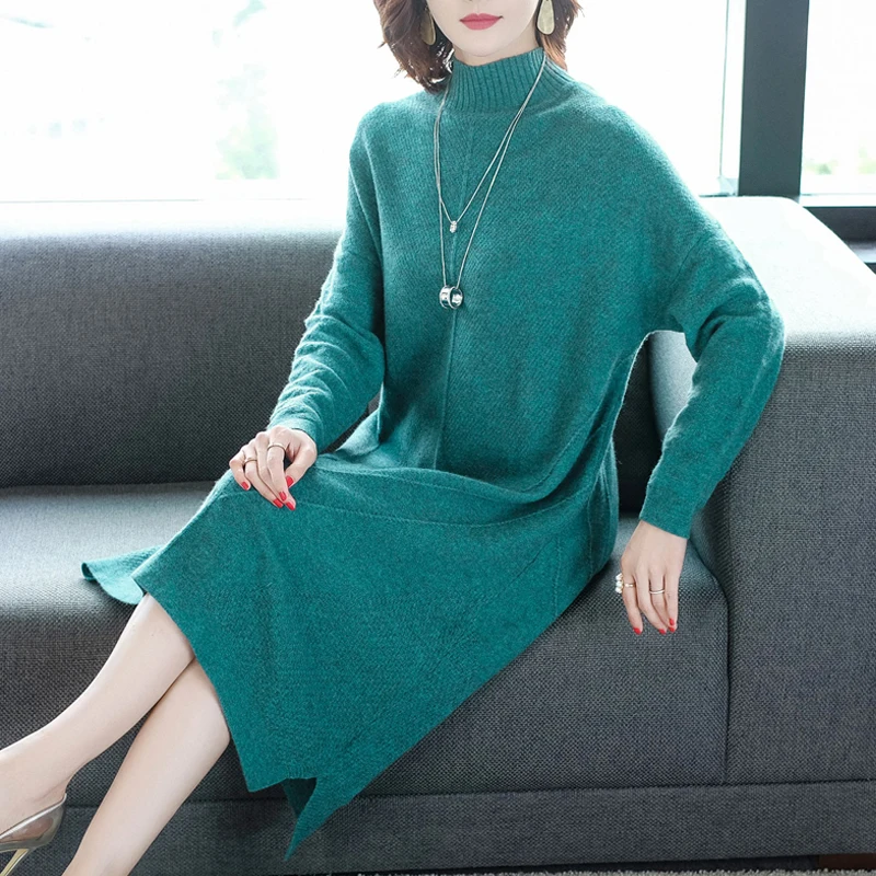 Женские зимние свободные стильные кашемировые вязаные платья 2019 Новая мода
