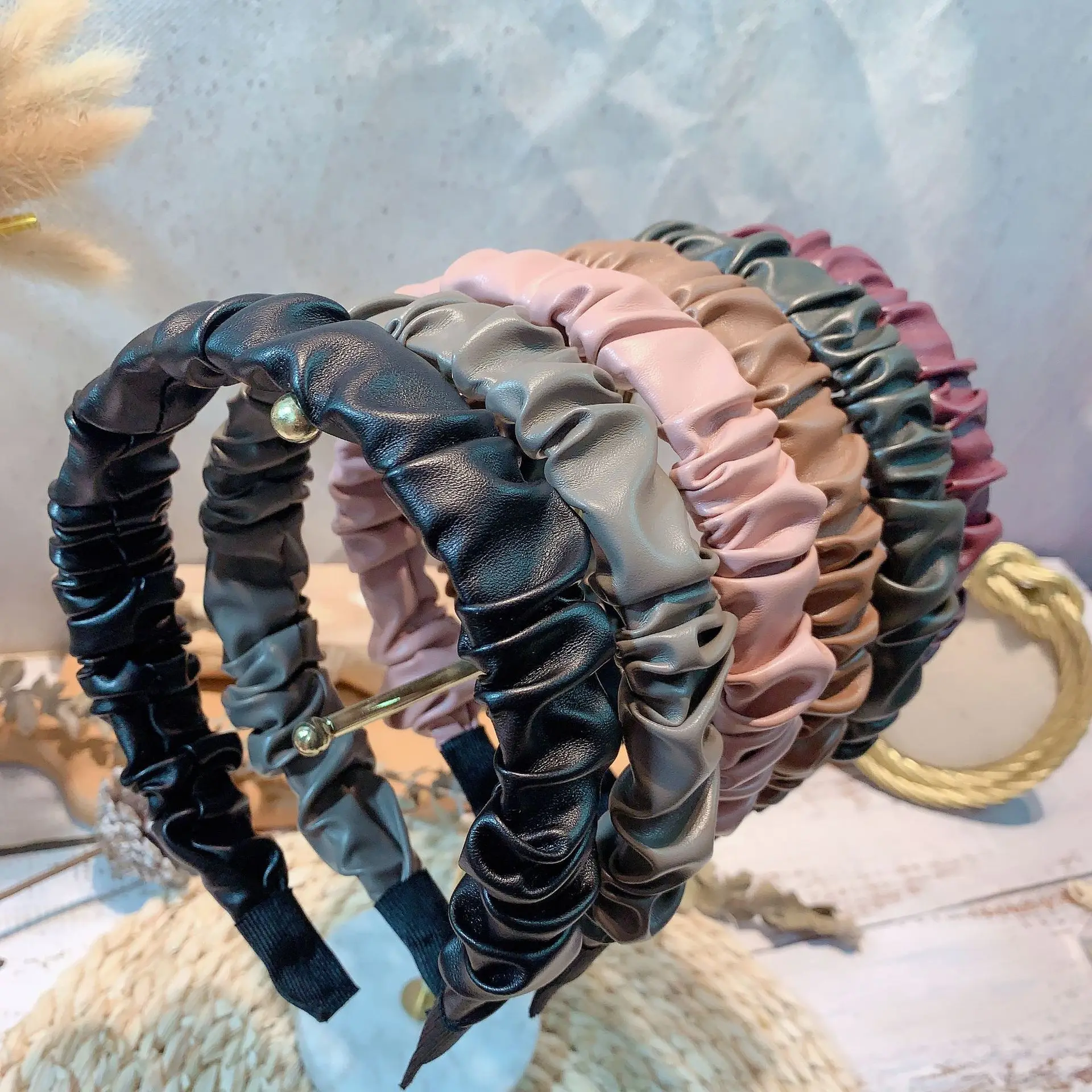 Женский ободок из искусственной кожи Levao в стиле ретро с рюшами аксессуар для