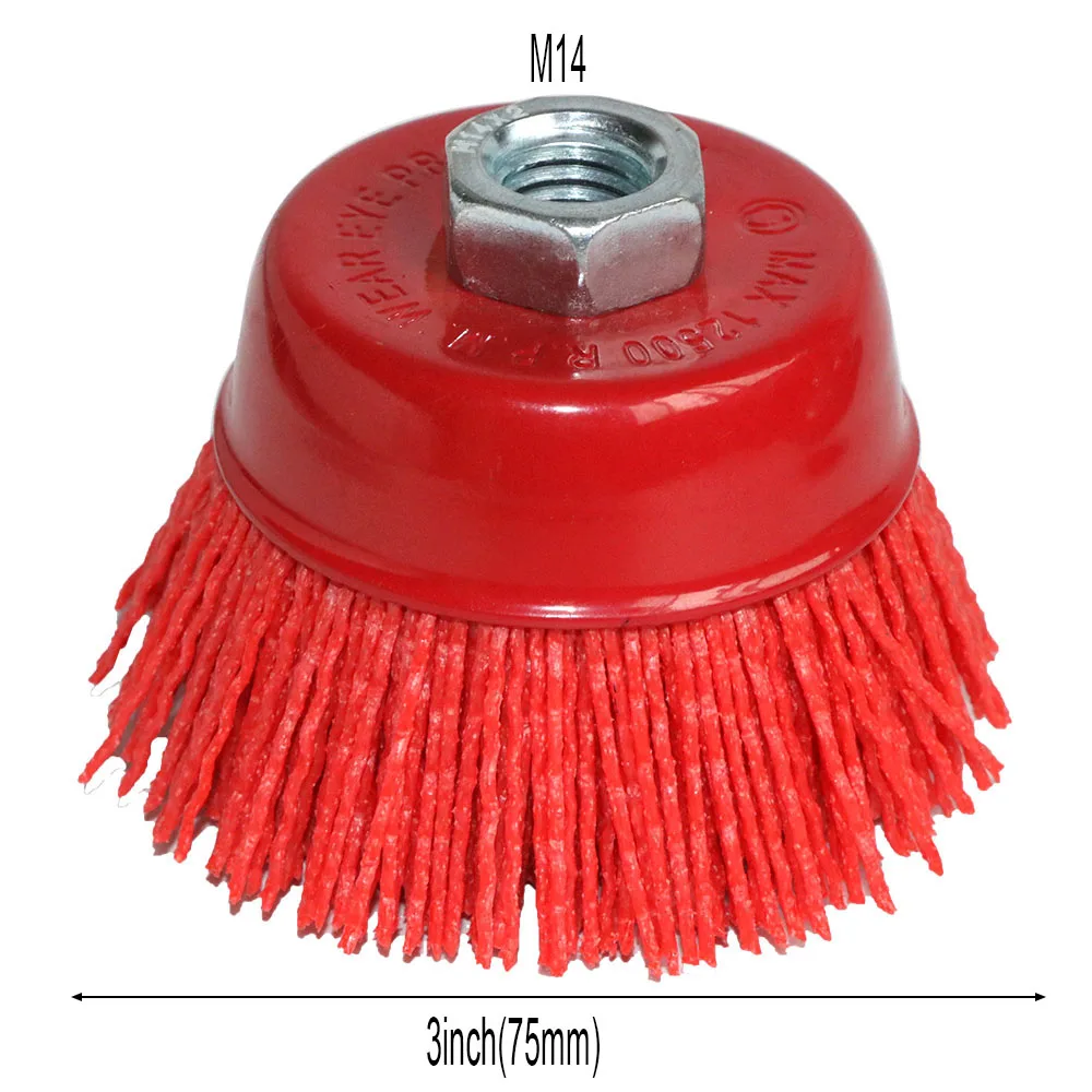 3inch Red grit 80 1 шт. 100 мм 4 дюйма чашка нейлоновая абразивная щетка колесо M14 X 3 дюйма P80 ворс полимер-абразив для углового шлифовального инструмента - Цвет: 3inch Red grit 80