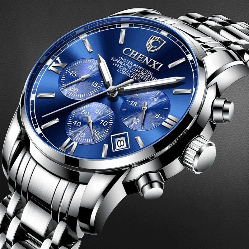 Часы мужские кварцевые с хронографом брендовые наручные из нержавеющей стали