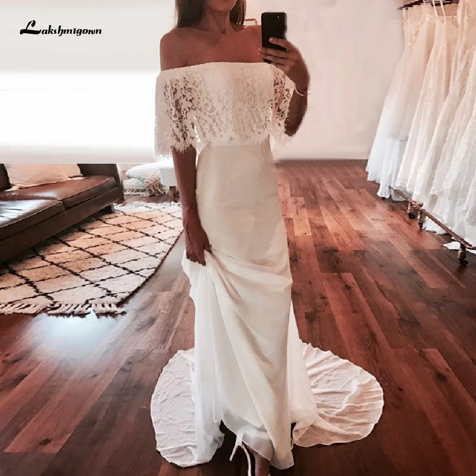 Lakshmigown вырез лодочкой Пляжное свадебное платье лето 2020 узкое на заказ Vestidos |