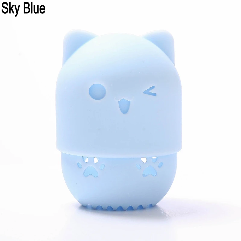 sky blue 1 шт. в форме кота силиконовый держатель спонжа для макияжа питьевая Косметическая пуховка капсула чехол для переноски красота Подставка для губки инструменты для макияжа - Цвет: sky blue