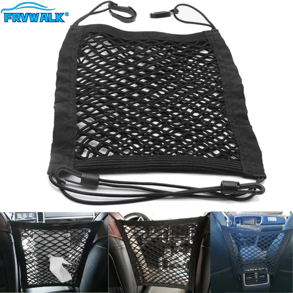 

Black Car Organizer Seat Back Storage Elastic Car Mesh Net Bag Between Bag Luggage Holder Pocket For Auto Cars Accessories