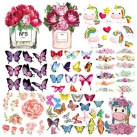 iron on transfers patches beautiful flowers parches butterfly set heat transfers stickers print on girl t shirt shoes hat socks