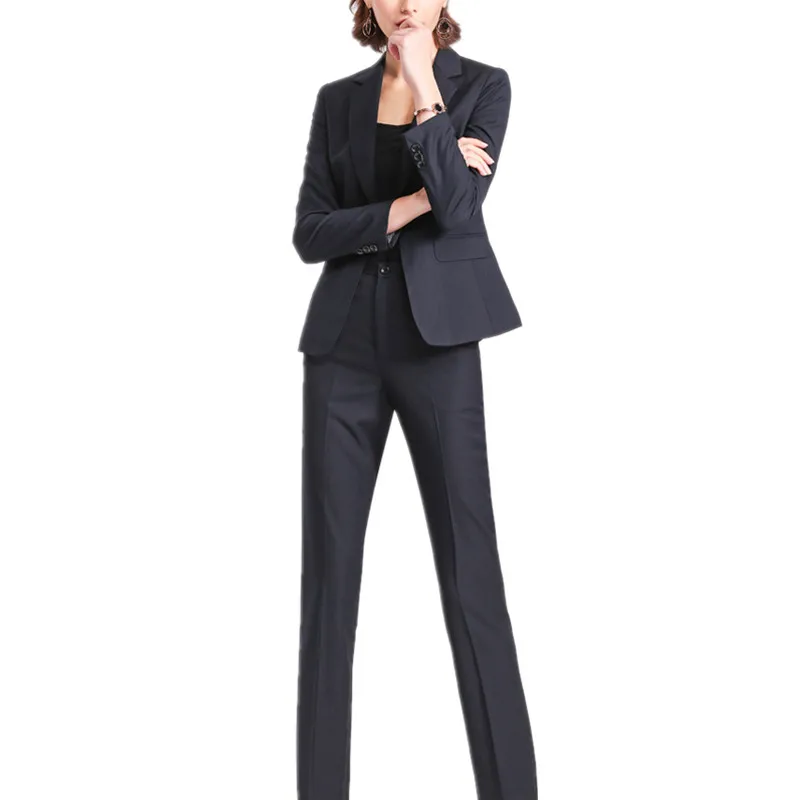 

Spring Business Pants Set Two Piece Suits Off Black Long Sleeve Blazer Minimalist Elegant OL Blazer Sets Fashion Office Wear