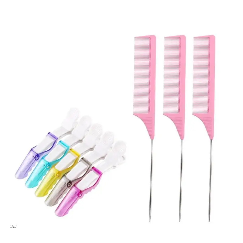 

J78D 1Set Non-slip Fashion Hair Clips Steel Tail Comb Hairdressing Tool Hair Claw Salon Section Clip