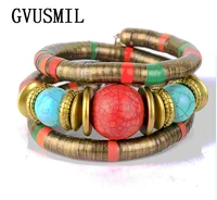gvusmil fashion bead bracelet wrap bangles for women tibetan stone bracelet stone inlay roundness bead adjust bangle br350