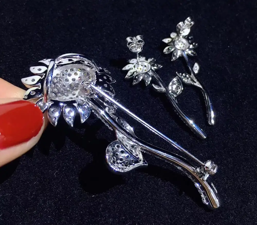Серебро 925 пробы с кубическим цирконием брошь в виде подсолнуха булавки Изящные