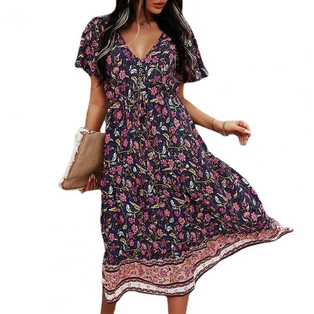 

80% Dropshipping!!Dress Floral Print Soft Casual Elegant V Neck Women Dress for Dating