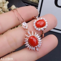 kjjeaxcmy boutique jewelry 925 sterling silver inlaid natural red coral pendant ring womens set support detection fine