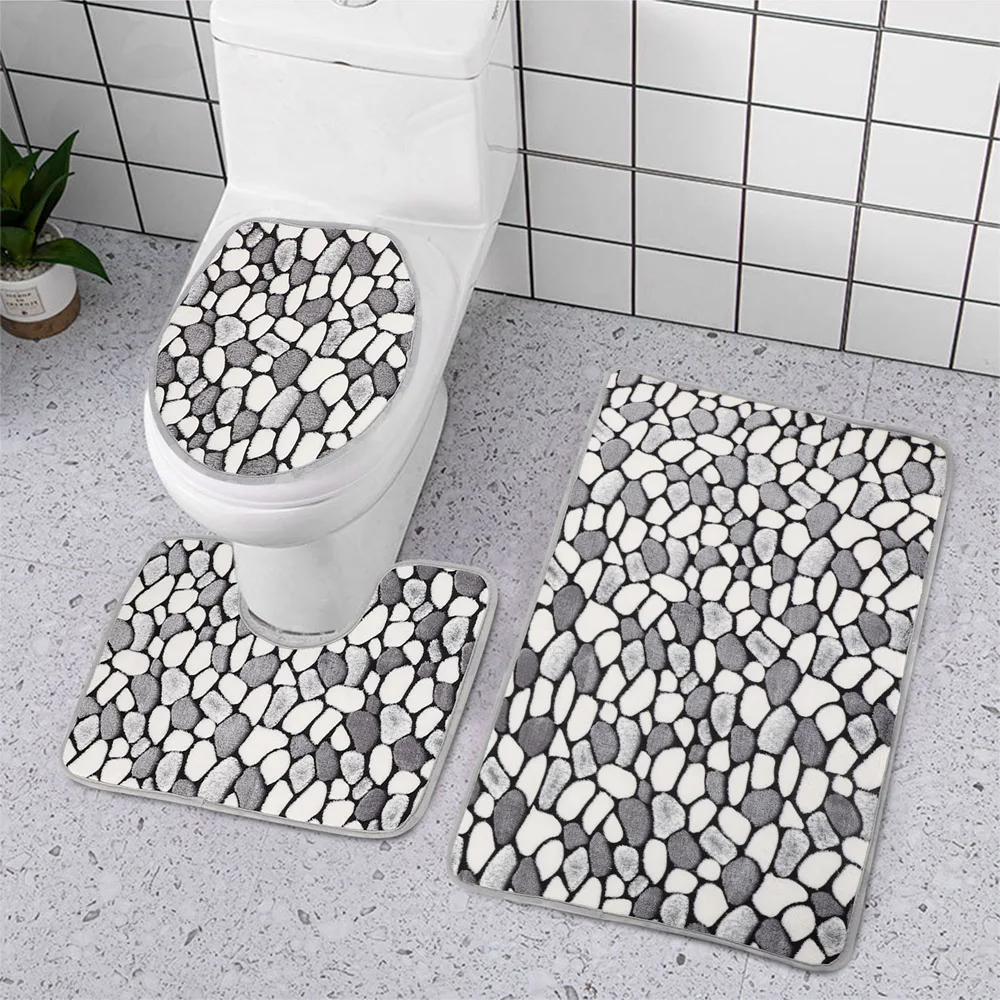 23pcs bathroom mat set cobblestone flannel anti slip shower room floor carpets toliet side rug toilets lid cover home décor free global shipping