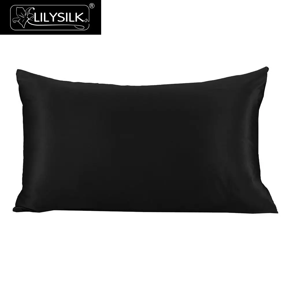 LilySilk 100 шелк наволочка волосы со скрытой молнией 19 Momme Terse роскошный черный 60x80 см