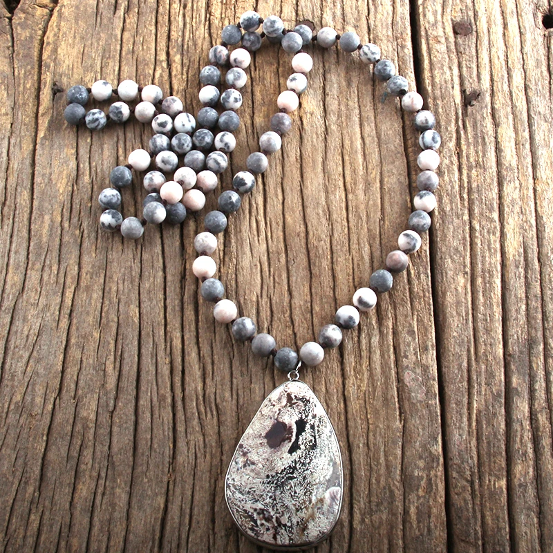 

Модные ювелирные изделия RH в стиле бохо с натуральными камнями, длинное ожерелье с узелком и полудрагоценной подвеской в виде капли, женско...