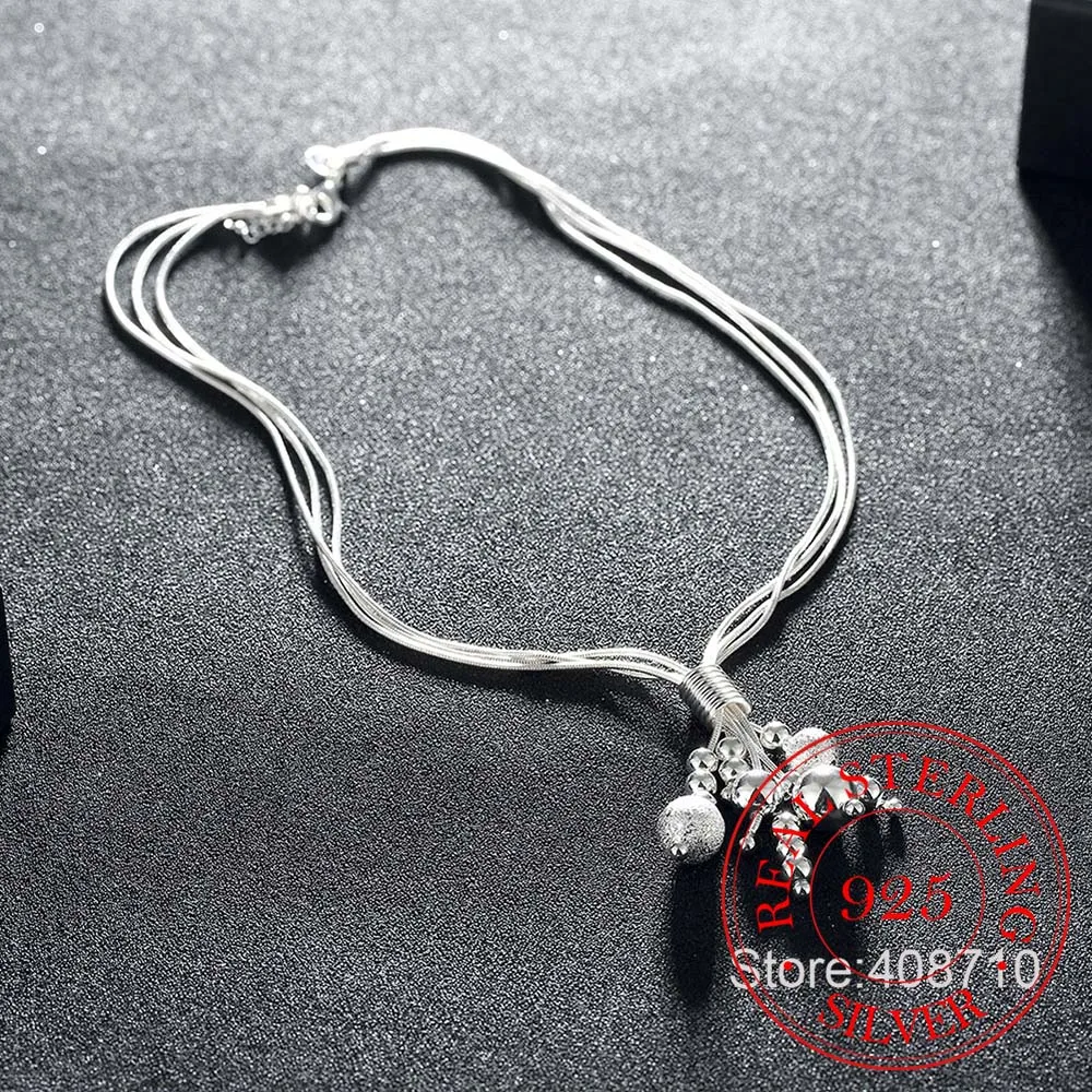 

925 Sterling Silver Snake Chain Glossy / Matte Beads Pendant Necklace For Woman Charm Fine Jewelry Wholesale