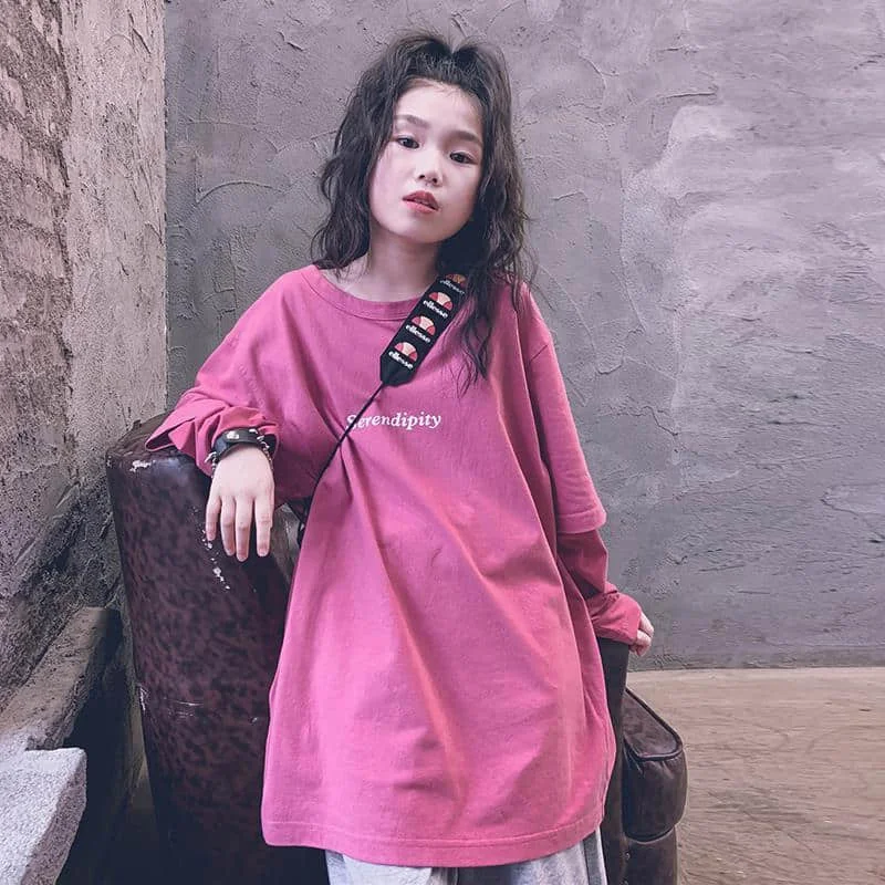 

Men and women children's cotton T-shirt fake two pieces of autumn and winter long-sleeved tops casual loose parent-child