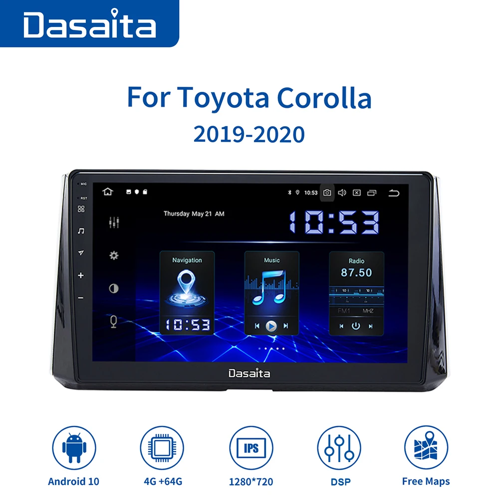 

Dasaita 10.2" HD Screen Android 10.0 Car Radio Player for Toyota Corolla GPS 2019 Built in DSP BT5.0 4G 64GB RAM MAX10 1280*720