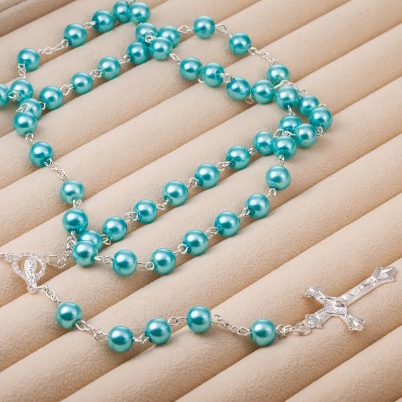 Крест очарование Бог христианский Розарий Ожерелье Имитация Жемчуга крест