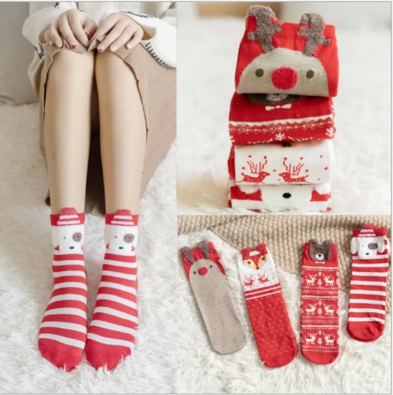 

2 Pairs/Lot Women Men Socks Winter Cute Female Warm Animal Socks Christmas Gift TJ3030
