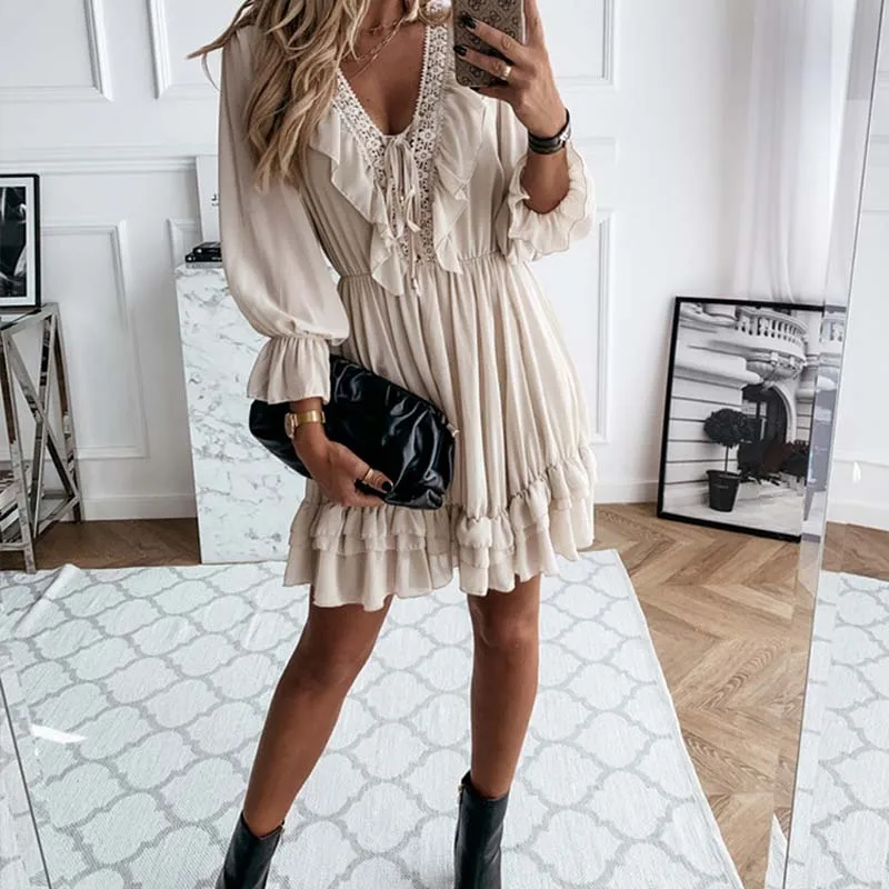 

Женское шифоновое платье с длинным рукавом, Осеннее милое ТРАПЕЦИЕВИДНОЕ ПЛАТЬЕ ПРИНЦЕССЫ