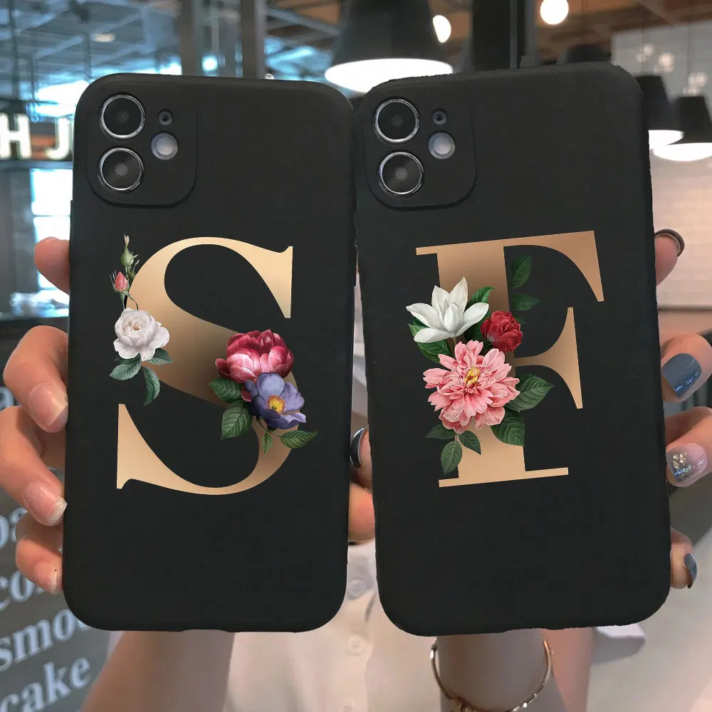

Black floral Phone Case For iPhone XR 5s 6s 8 7 Plus X XS MAX girly Patterned TPU Silicone case for iphone 12 PRO MAX 11 PRO max