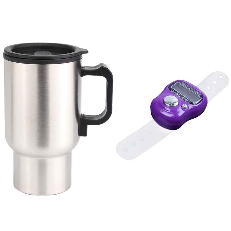 

1 Set Car Auto 12V Car Auto Adapter HEATED Thermos Heating Cup & 1 Pcs 5 LCD Electronic Finger Counter Hand Tally