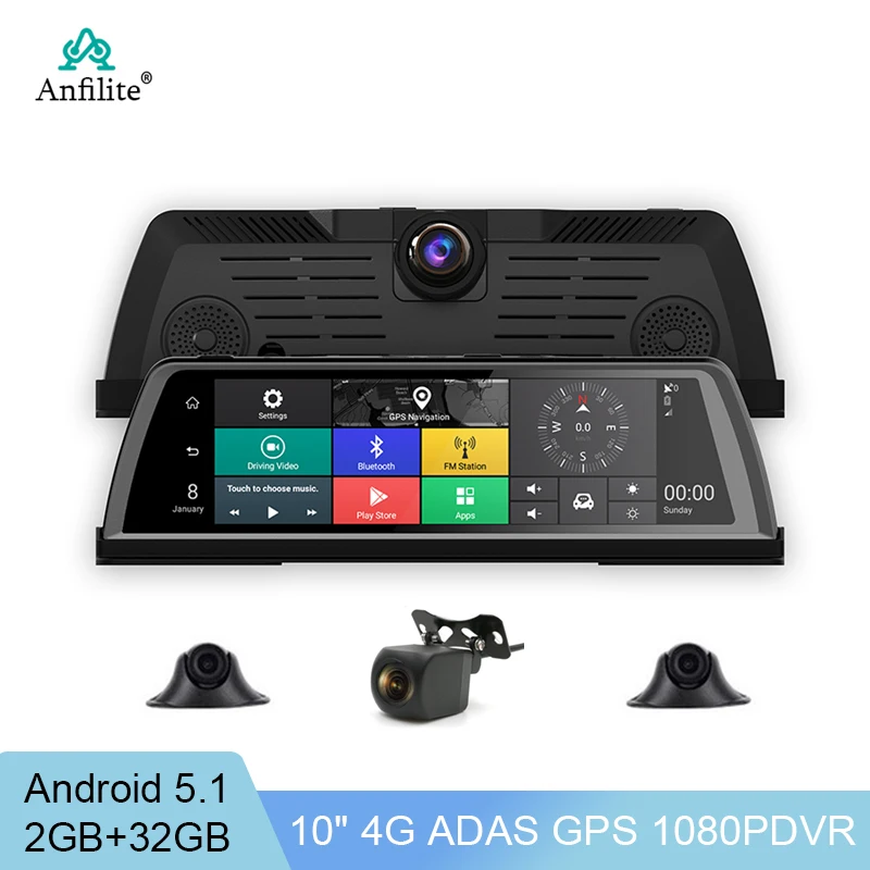 Автомобильное Зеркало-видеорегистратор Anfilite 10 дюймов IPS 4G Android 4 камеры
