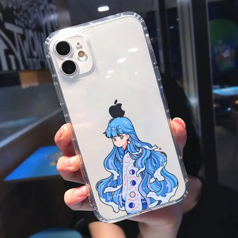

Wave Hair Girl Phone Case Transparent soft For iphone 5 5s 5c se 6 6s 7 8 11 12 plus mini x xs xr pro max