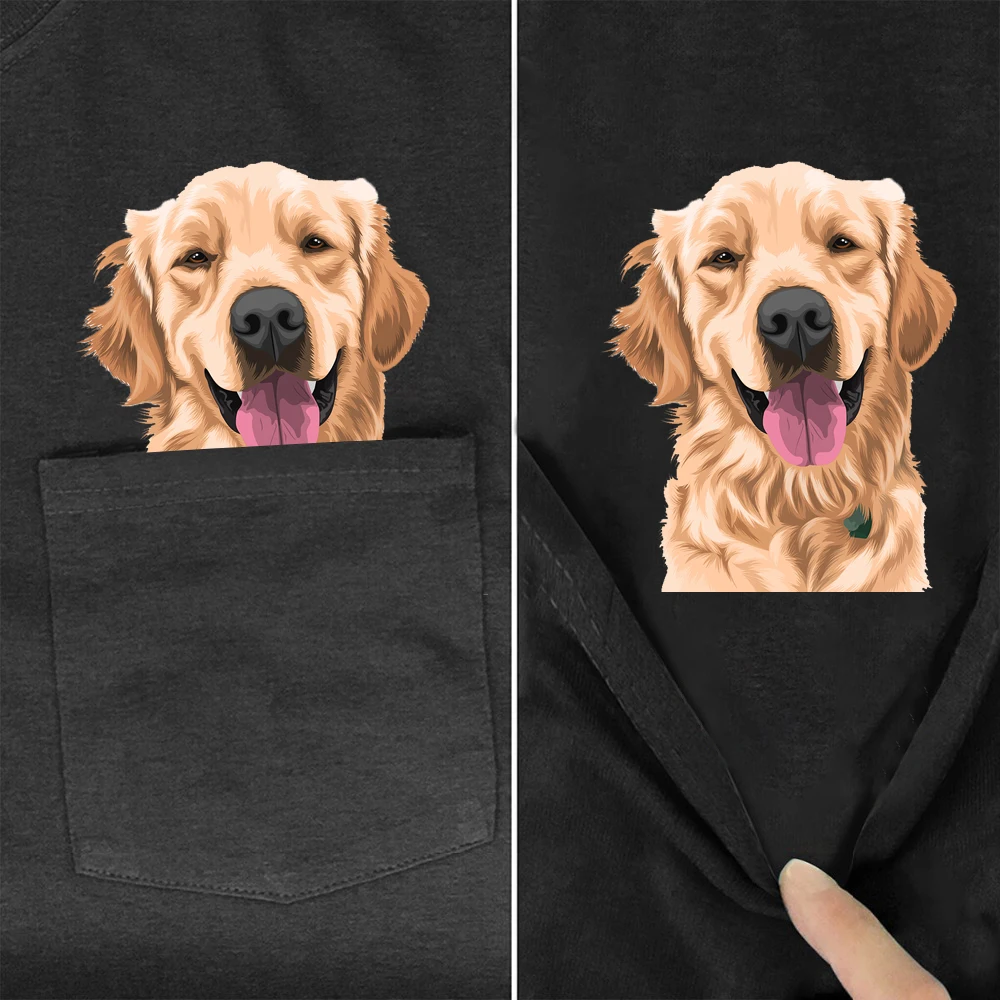 

CLOOCL 100% Cotton T-Shirt Fashion Pocket Golden Retriever Middle Finger Printed Tshirt Men Women Shirt Hip Hop Tops Cotton Tees