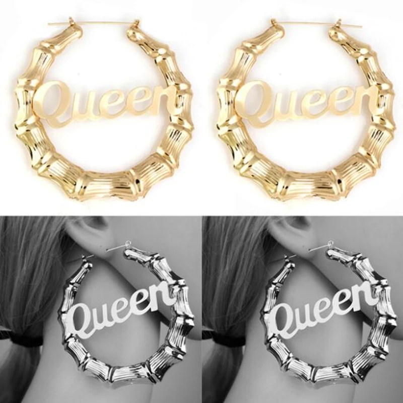 7cm Stainless Steel Bamboo Hoop Earrings Customize Name Style Custom With Statement Words Numbers | Украшения и аксессуары