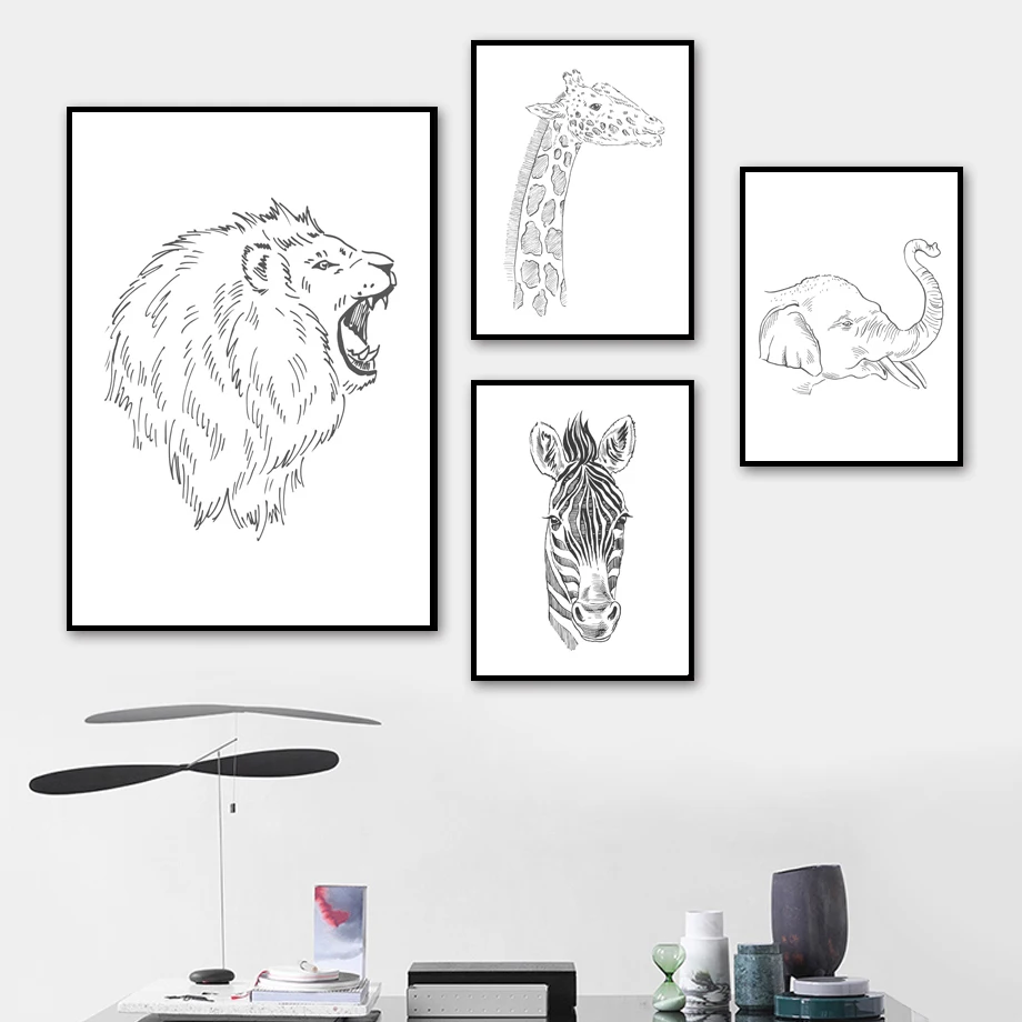 

Cute Jungle Animal Lion Giraffe Elephant Zebra Wall Art Canvas Painting Nordic Posters And Prints Wall Pictures Kids Room Decor