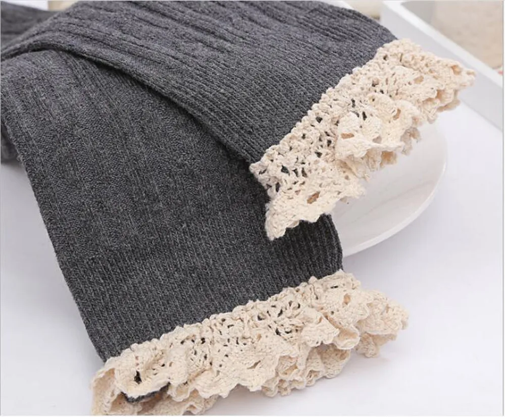 Cute Twist Pattern Cotton Thigh High Stockings Lace Trimmed Over Knee B353 | Тематическая одежда и униформа
