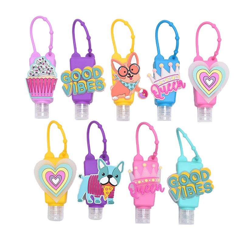 

1 Pcs Cute Cartoon Portable Dog/Crown/Cake/Letters/Heart Silicone Case Bath Shower Hand Sanitizer Bottle Holder