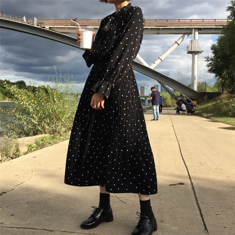 Женские весенние шифоновые платья с длинным рукавом и галстуком бабочкой